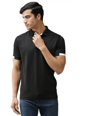 EPPE Men's Polo Neck Short Sleeve Black-White Dryfit Micropolyester Active Performance Tshirt