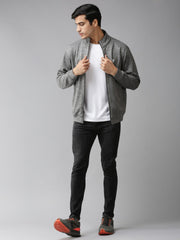 Eppe Solid Men Collared Neck Grey Jackets