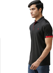 EPPE Men's Polo Neck Short Sleeve Black-Red Dryfit Micropolyester Active Performance Tshirt