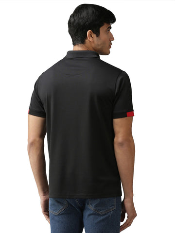 EPPE Men's Polo Neck Short Sleeve Black-Red Dryfit Micropolyester Active Performance Tshirt