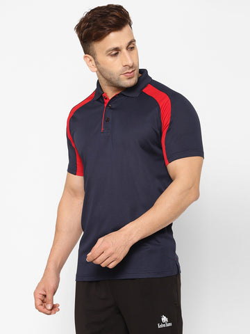 EPPE Solid Men Polo Neck Navy Blue, Red T-Shirts