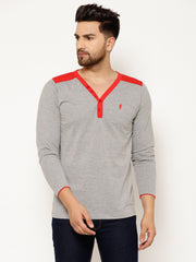 EPPE Solid Men Henley Neck Grey, Red T-Shirts