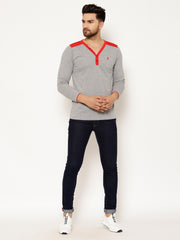 EPPE Solid Men Henley Neck Grey, Red T-Shirts