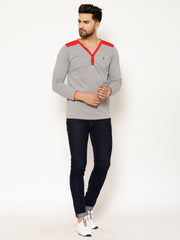 EPPE Solid Men Henley Neck Grey, Red T-Shirts