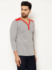 EPPE Solid Men Henley Neck Grey, Red T-Shirts