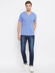 EPPE Solid Men V Neck Blue New T-Shirt