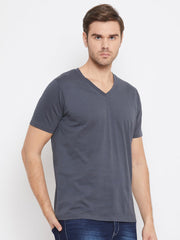 EPPE Solid Men V Neck Grey T-Shirts