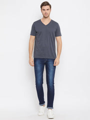 EPPE Solid Men V Neck Grey T-Shirts