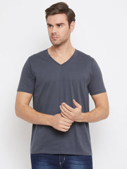 EPPE Solid Men V Neck Grey T-Shirts