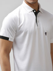 EPPE Men's Polo Neck Short Sleeve White-Black Dryfit Micropolyester Active Performance Tshirt