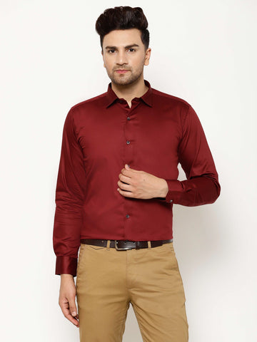 EPPE Men Solid Formal Maroon Shirt