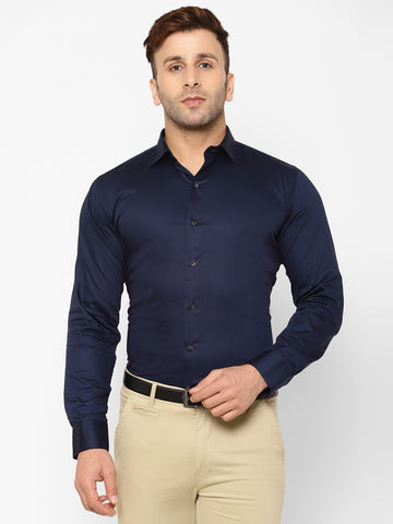 EPPE Men Solid Formal Dark Blue Shirt