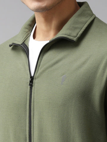 Eppe Solid Men Collared Neck Green Jackets