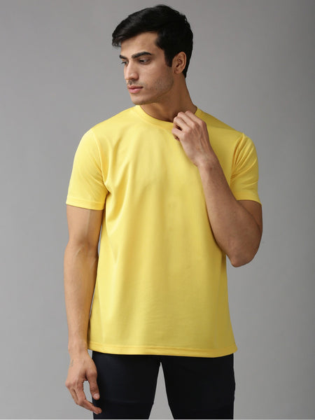 EPPE Men's Round Neck Half Sleeve Yellow Dryfit Micropolyester Active Performance Sports Tshirt