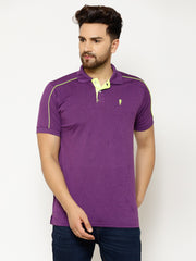 EPPE Solid Men Polo Neck Purple T-Shirts