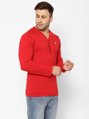 EPPE Solid Men Henley Neck Red T-Shirts