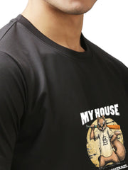 Eppe Printed Men Round Neck Black (Myhouse Printed) T-Shirt