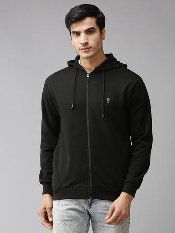 Eppe Solid Men Hooded Neck Black Jackets