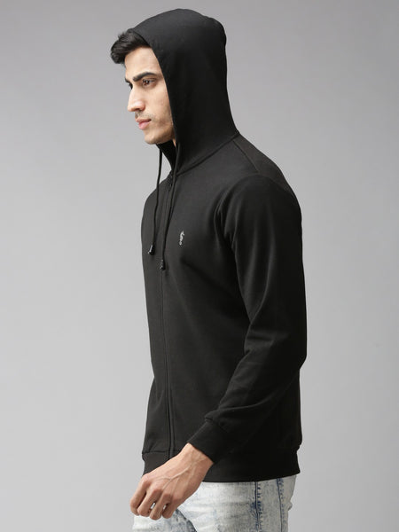 Eppe Solid Men Hooded Neck Black Jackets