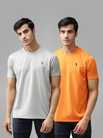 EPPE Solid Men Round Light Grey, Orange T-Shirt, Pack of 2