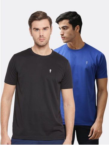 EPPE Solid Men Round Black Royal Blue, T-Shirt - Pack of 2