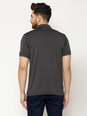 EPPE Solid Men Polo Neck Charcoal Grey T-Shirts