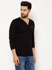 EPPE Solid Men Henley Neck Black T-Shirts