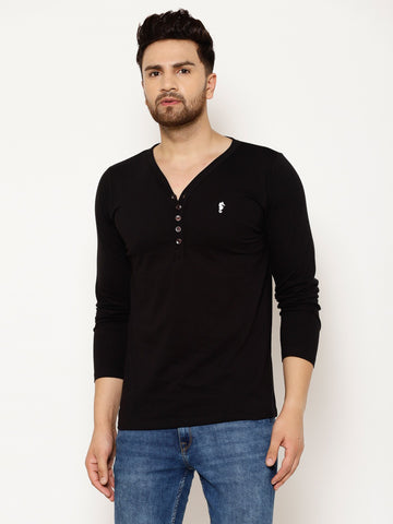 EPPE Solid Men Henley Neck Black T-Shirts