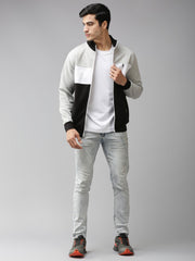 Eppe Solid Men Collared Neck Black White Jackets