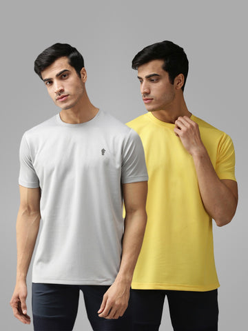 EPPE Solid Men Round Light Grey, Yellow T-Shirt - Pack of 2
