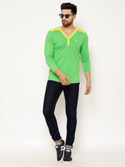 EPPE Solid Men Henley Neck Pgreen T-Shirts