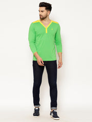 EPPE Solid Men Henley Neck Pgreen T-Shirts