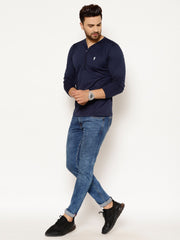 EPPE Solid Men Henley Neck Dark Blue T-Shirts