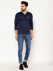 EPPE Solid Men Henley Neck Dark Blue T-Shirts