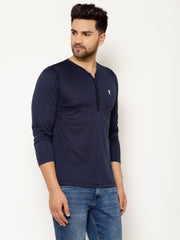 EPPE Solid Men Henley Neck Dark Blue T-Shirts