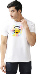 Eppe Printed Men Round Neck White (Smile Emoji Printed) T-Shirt