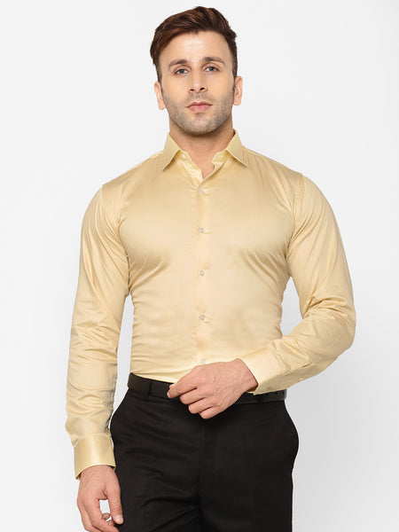 EPPE Men Solid Formal Yellow Shirt