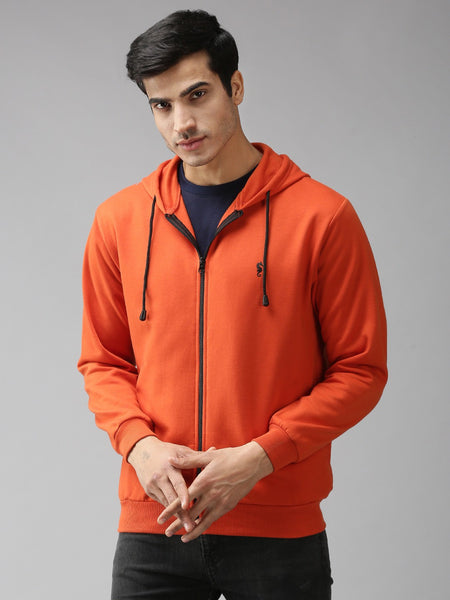 Eppe Solid Men Hooded Neck Orange Jackets