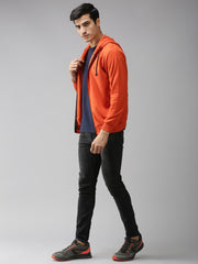 Eppe Solid Men Hooded Neck Orange Jackets