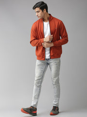 Eppe Solid Men Collared Neck Orange Jackets