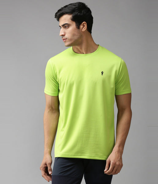 EPPE Men's Round Neck Half Sleeve Bright Green Dryfit Micropolyester Active Performance Sports Tshirt