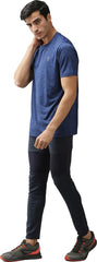 EPPE Men's Round Neck Half Sleeve Royal Blue Melange Dryfit Micropolyester Active Performance Sports Tshirt