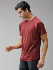 EPPE Men's Round Neck Half Sleeve Wine Melange Dryfit Micropolyester Active Performance Sports Tshirt