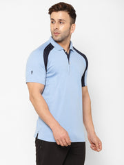 EPPE Solid Men Polo Neck Sky Blue T-Shirts