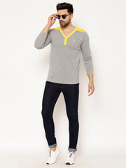 EPPE Solid Men Henley Neck Grey, Yellow T-Shirts