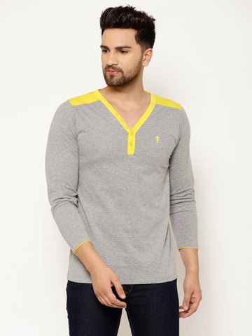 EPPE Solid Men Henley Neck Grey, Yellow T-Shirts