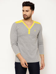 EPPE Solid Men Henley Neck Grey, Yellow T-Shirts