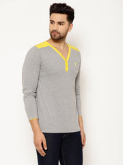 EPPE Solid Men Henley Neck Grey, Yellow T-Shirts