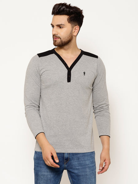 EPPE Solid Men Henley Neck Grey, Black T-Shirts