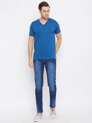 EPPE Solid Men V Neck Blue New T-Shirt